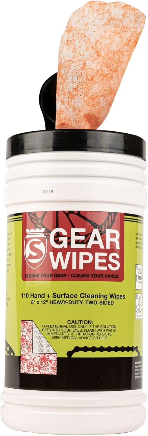 SILCA Gear Wipe Canister 110 Count, 8 x 12" Double Sided Towel for Cleaning Bikes, Tough Grime Defense Wipes