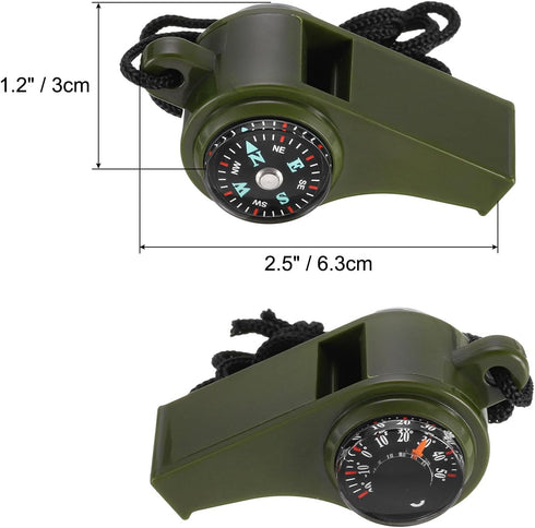 PATIKIL Emergency Whistle, 3 Pack 3-in-1Survival Whistles with Compass Thermometer Lanyard for Camping Hiking Outdoor Hunting Fishing Boating, Green