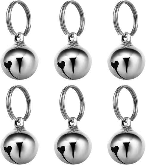 Dog Collar Bell: 6Pcs 16MM Metal Pet Collar Bells with Key Ring, Clear Sound, Silver