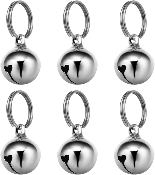 Dog Collar Bell: 6Pcs 16MM Metal Pet Collar Bells with Key Ring, Clear Sound, Silver