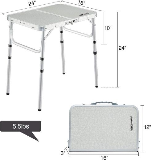 REDCAMP Small Folding Camping Table, 2ft Portable Outdoor Table, Aluminum Camp Table, Adjustable Height, Lightweight