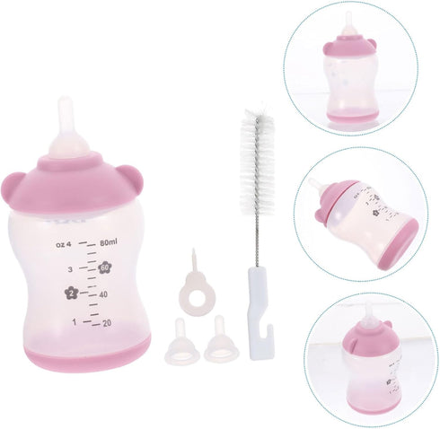 Set 2.7Oz POPETPOP Pet Nursing Bottle with Measurement Scale Soft Silicone Nipples and Cleaning Brush for Puppy Kitten