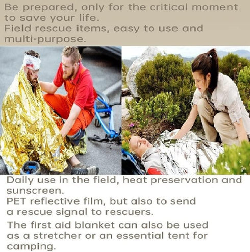 GALAXYLENSE Emergency Mylar Thermal Blanket for Survival Kits, Hiking, Camping, Bug Out, 10 Packs Gold