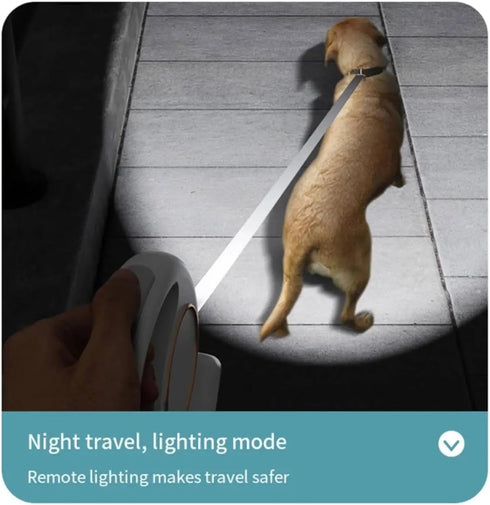 Best Dog Supplies Luxurious White LED-Retractable Dog Leash 10ft/3M - Rechargeable with LED Flashlight for Small &