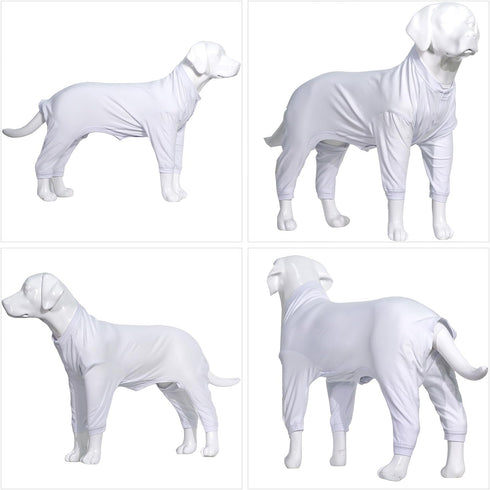 Lovelonglong Four Feet Dog Lightweight Pajamas, Pure Cotton Dog Jumpsuits T-Shirt for Large Medium Small Dogs (White S)