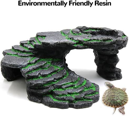 Turtle Habitat Reptiles Dock Resting Stone, Reptiles Basking Platform Climbing Ramp, Aquarium Ornament Rock for Lizard,