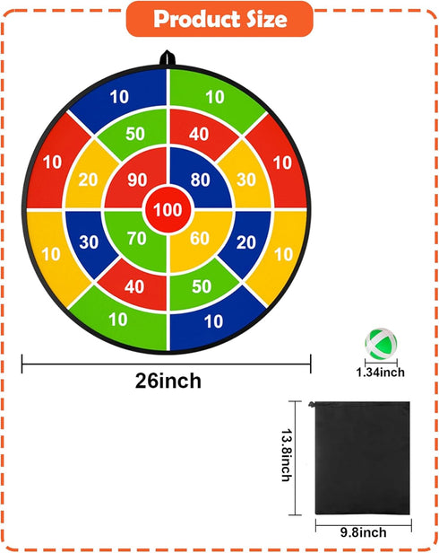 26" 20 4 5 6 7 8 9 10 11 12 Kids Dart Board Large with Sticky Balls, Foldable Double-Sided Indoor Outdoor Sport Party