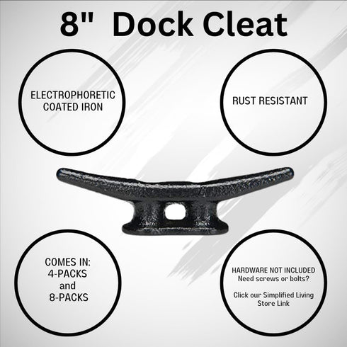 8" 8 Inch 4 8 Pack Dock Cleat | Weatherproof Electrophoretic Coated Cast Iron Black Boat Cleat Tie Downs for Marine