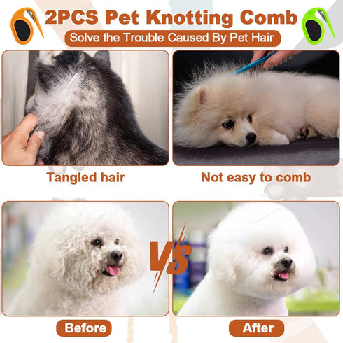 2PCS Pet Knotting Comb with 1PC Cat Brush, Dog Brush with Release Button for Shedding, Jaxbo Grooming Tool for Dogs and