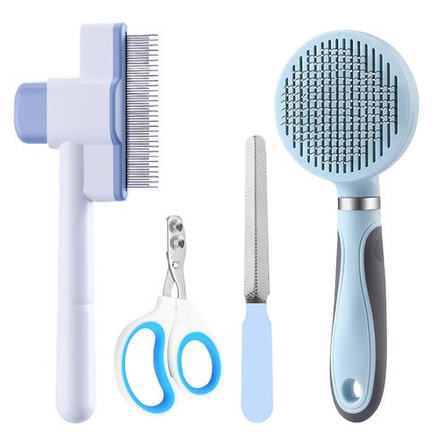 Cat Grooming Kit, 4-in-1 Cat Grooming Tools with Cats Brush, Flea Comb,