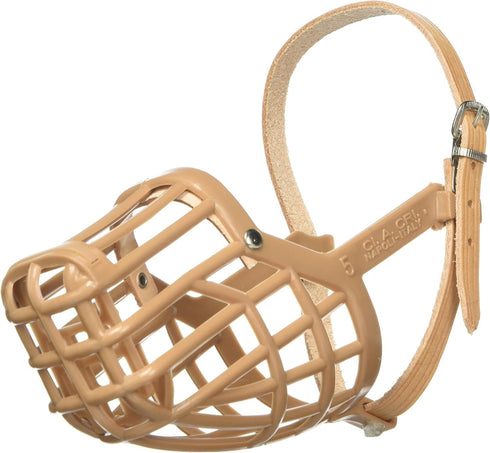 Leather Brothers Italian Basket Dog Muzzle, Adjustable Fit, Comfortable Design, Training, Tan, Size 5