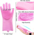 Sene Pet Grooming Gloves, Silicone Bathing Supplies for Dogs and Cats, High Density Teeth Scrubber (Pink)