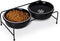 Porcelain Raised Cat or Small Dog Bowls - Heightened Metal Stand with Non-Slip Bottom, 15 Ounces (Black)