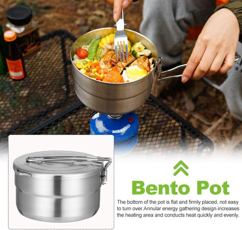 Stainless Steel Camping Cook Pot with Lid, 1.5L Large Capacity for Camping, Hiking, and Picnic
