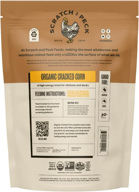 8 lbs 7.5% Scratch and Peck Cracked Corn Chicken, Duck and Livestock Supplemental Grain - Bag - Protein, Certified