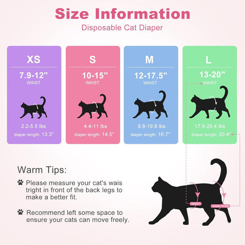 Ypfyed 40 Count Disposable Cat Diapers, Perfect for Both Male and Female Cats, for Elderly, (M) Incontinent