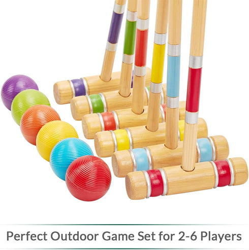 Set 28In,Colored Set ApudArmis Six Player Croquet with Premiun Rubber Wooden Mallets Ball,Wickets,Stakes - Lawn