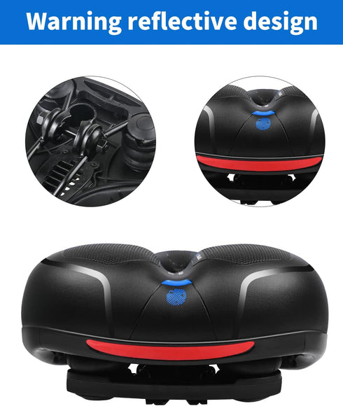 MSDADA Comfortable Bike Seat Cushion, Wide Bicycle Seat with Dual Shock Absorption, Waterproof for All Bikes