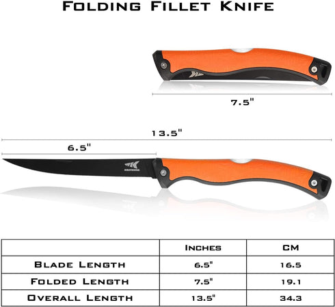 G4116 13 inch 7 inch KastKing Folding Fillet/Fishing/Camping/Hunting Knife, Razor Sharp German Stainless-Steel Blade