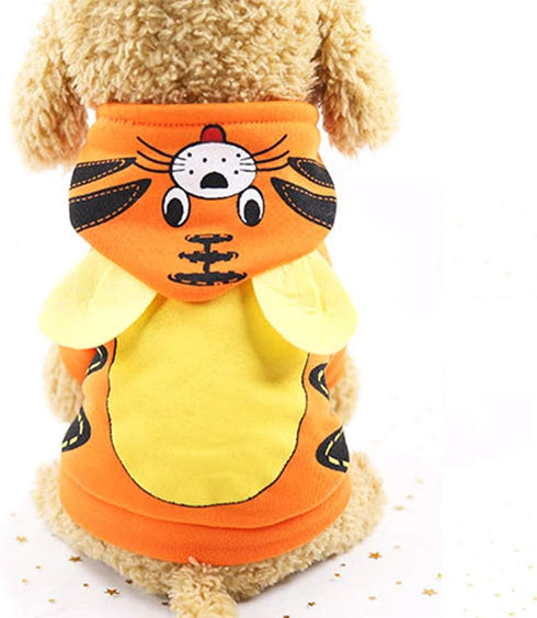 SEIS Halloween Cartoon Dog Hoodies with Hat, Funny Pet Suit with Tiger, Dinosaur, Duck & Pumpkin Design for Small Dogs
