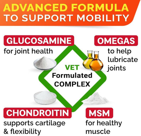 Senior Advanced Glucosamine Chondroitin Joint Supplement for Dogs - Hip & Joint Pain Relief Pills for Large & Small