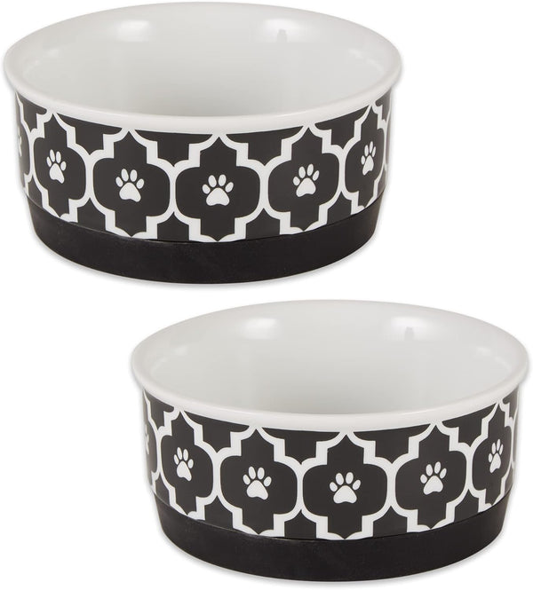 Bone Dry Lattice Collection Pet Bowl & Canister, Small Set, 4.25x2 inches, Black, 2 Piece