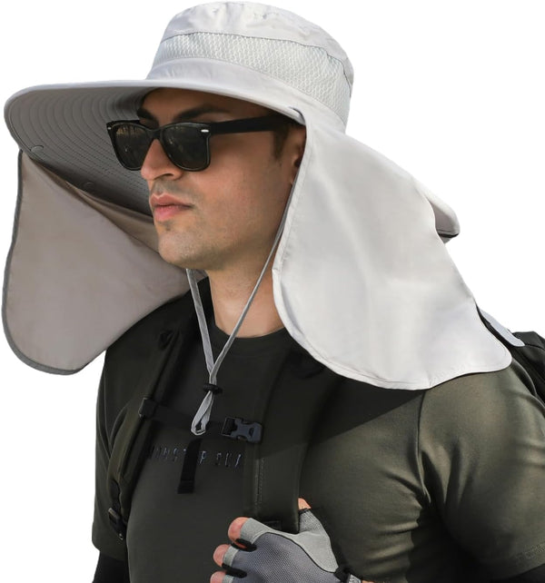 HUAMULAN Women Large Brim Sun Hat with Neck Flap, Quick Dry Hiking Fishing Safari Hat UPF 50+