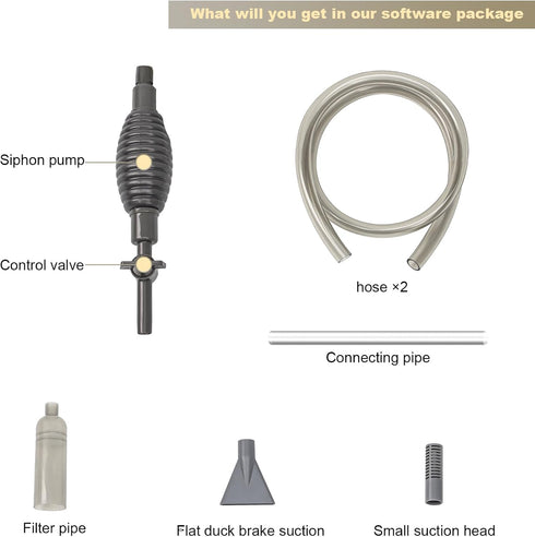Essential Fish Tank Cleaning Tools, 8.5' Vacuum, Gravel Vacuum, and Siphon Pump for Spotless Aquarium