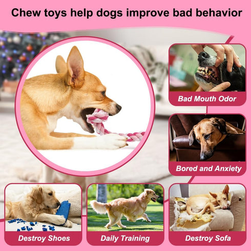 Dog Rope Toys - 3 Knots Chew Rope Toy for Small, Medium, and Large Dogs, Natural Cotton Pull Rope for Tug of War and