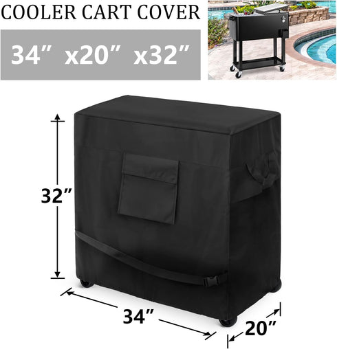 EDOSTORY 600D 80 34L 20W 32H inch, Cooler Cart Cover, Waterproof UV Resistant Oxford Fabric Fit for Most Quart Rolling