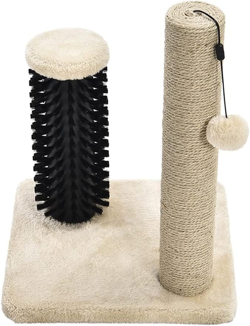 Amazon Basics Cat Scratching Post with Brush, 12.2 x 12.2 x 16.54 inch for Kittens, Beige Color