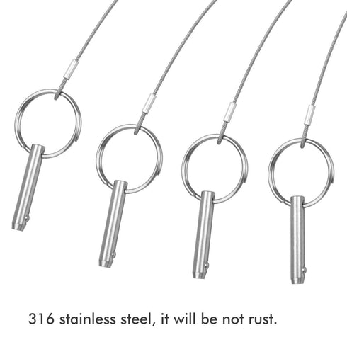 Quick Release Pin Bimini Top Pins, Diameter 0.25 Inch, Total Length 1.49 Inch, Usable Length 1 Inch, 4 PCS with Lanyard