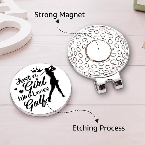 Just A Girl Who Loves Golf Golf Ball Marker with Magnetic Hat Clip, Funny Golf Gifts for Women, Birthday for Golf Lovers