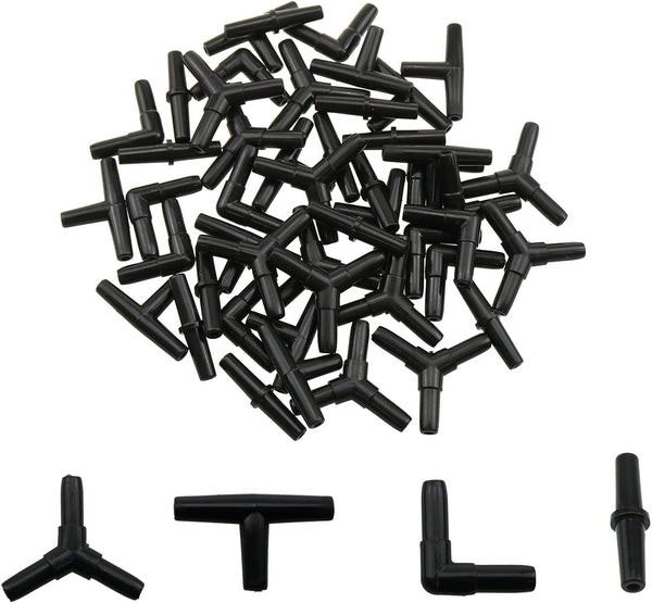 Aquarium Air Valve Connector 48PCS 4Type Black Plastic Connectors for Fish Tank Air Pump