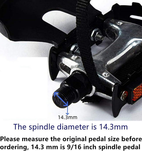 YBEKI Bike Pedals with Toe Clip and Straps - 9/16-Inch Spindle Resin/Alloy Pedals for Exercise and Outdoor Bicycles