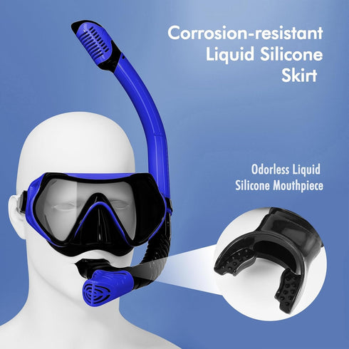 JRing Set 180 Swimming, Snorkeling Gear for Adults, Snorkel Mask with Degree Tempered Glass Anti Fog Goggles Scuba Dry