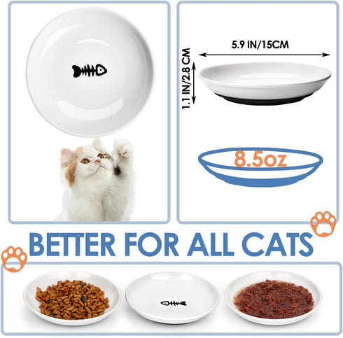 Cat Food Bowl, Healthier Ceramic Bowls for Indoor Cats with Anti Whisker Fatigue Design, Pack of 3 (Fishbone)