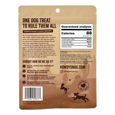 (4 Pack) Howdy Dawg Beef Sticks for Dogs Raw, Cured, Air Dried Beef Stick Treats w/Apple Cider Vinegar, Salt
