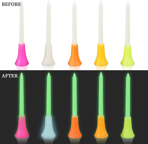KOFULL 24 Pack Rubber Golf Tees, Glow in The Dark, 3 1/4 or 2 3/4 for Indoor Outdoor Training