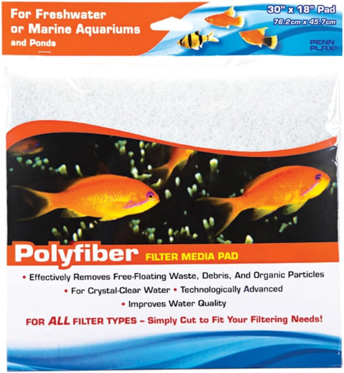 PENN-PLAX Poly Fiber Aquarium Filter Media Pad, 30” x 18” Easy to Cut