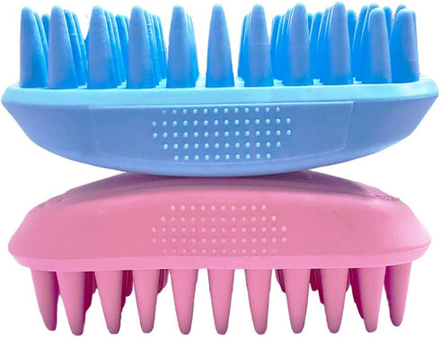 Pet Silicone Shampoo Brush for Medium Large Dogs and Cats, Anti-skid Rubber Grooming Shower Bath Brush (Pink)