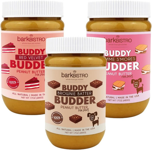 BUDDY BUDDER Red Velvet + Brownie Butter + Gimme S'mores, 100% Natural Dog Peanut Butter, Healthy Treat, Made in USA