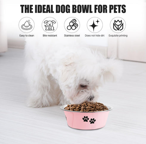 Stainless Steel Dog Bowls, Nonslip Rubber Bottom No Spill Proof Skid Metal Insulated Dog Bowls for Large Medium Small Breed Dogs (Pink, 3.6 Cups/29 OZ)