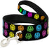 Buckle-Down Dog Leash, Pet Leash, Smiley Face Melted Repeat Black Multi Neon, 6 Feet Long, 0.5 Inch Wide