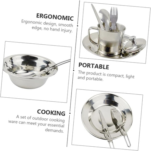 Set 1-2 Luxshiny Stainless Steel Camping Cookware Portable Person Mess Kit Outdoor Hiking Tableware Picnic Cooking