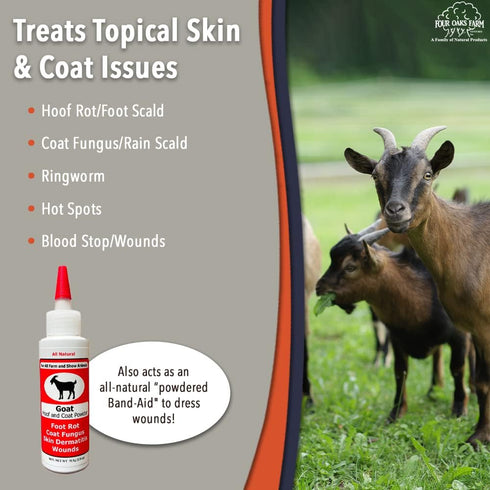 (2.5 oz) Four Oaks Farm Ventures, Goat Hoof & Coat Powder - Wound Care, Heals/Prevents Foot Rot, Skin Problems - All