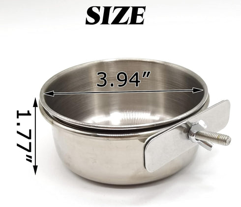 RONYOUNG 2PCS Stainless Steel Bird Feeding Dish Cups with Spoon, Clamp Holder, Water Bowl for Parakeet, Conure, Lovebird