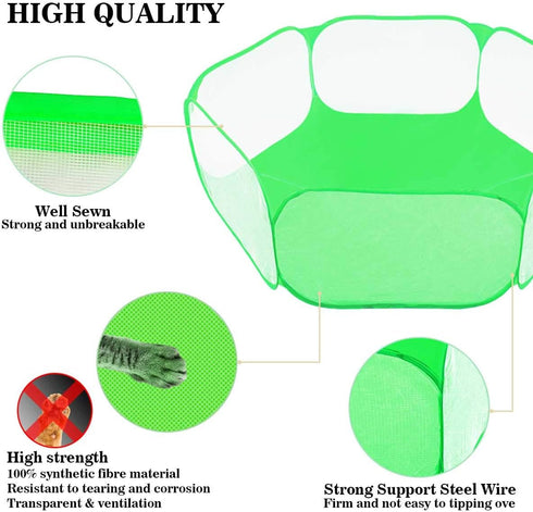 Small Animals Tent, Reptiles Cage, Breathable Transparent Pet Playpen, Portable Yard Fence (Cool Green)