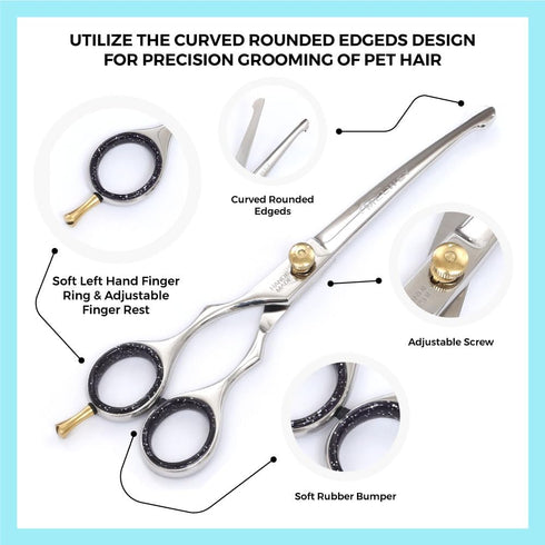 Set Left-Handed Pet dog Grooming Scissors Pro-Grade Curved Shears for Dogs Cats - Precision Crafted Sharp Blades