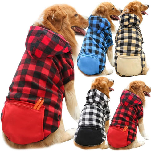 Big Dog Winter Coat, Pet Plaid Hoodie Jacket, Reversible Vest for Medium Large Dogs (XX-Large, Blue)